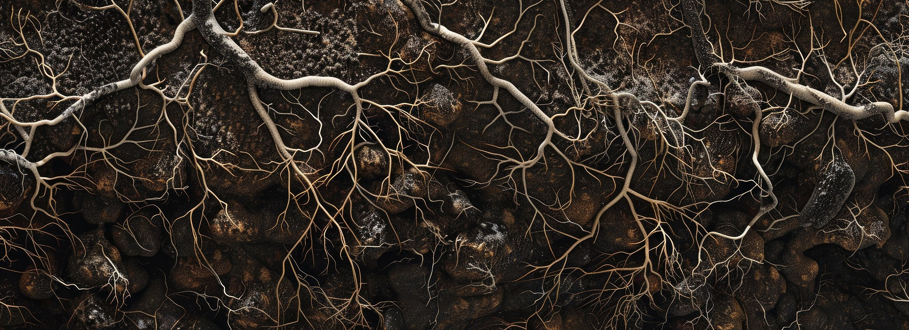 The complex network of fungi mycelium in soil, revealing the hidden connections beneath our feet,